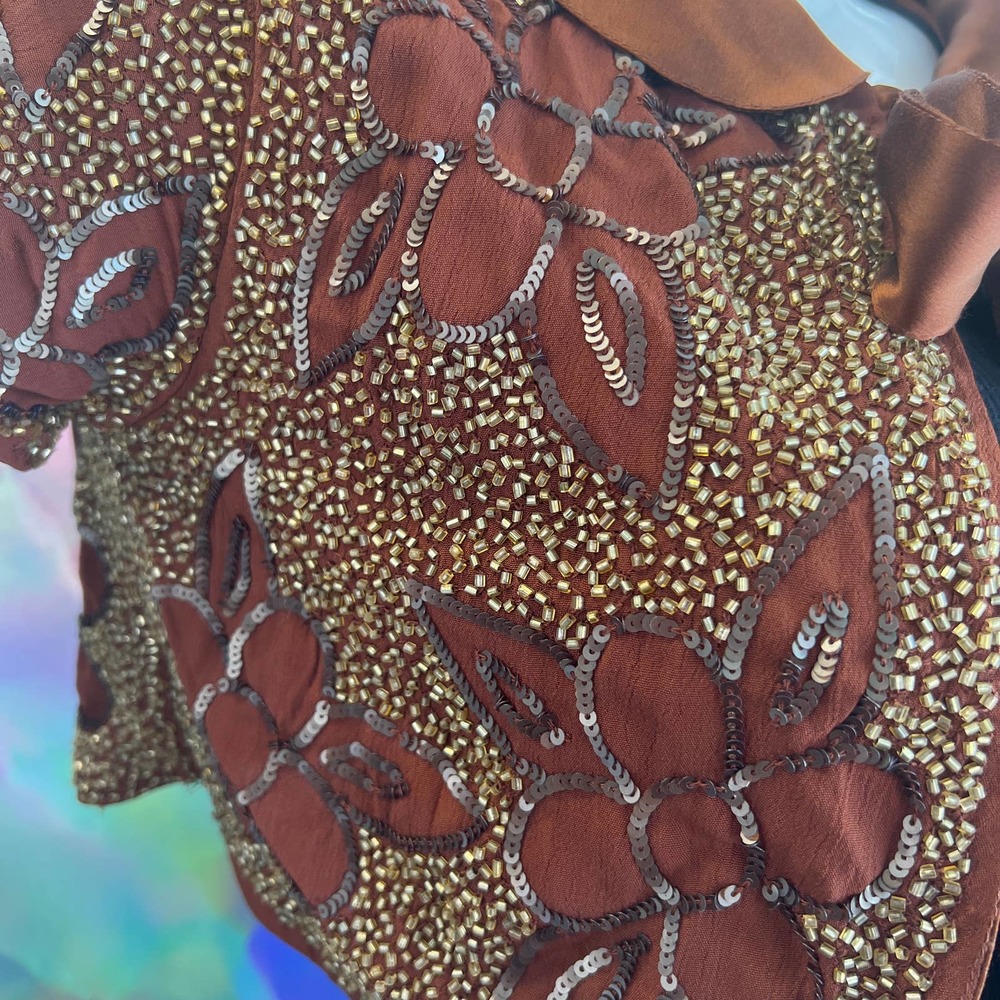Topshop Brown Sequin and Gold Bead Cropped Shrug - Picture 9 of 12